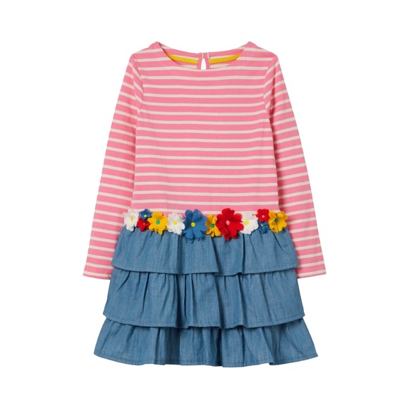 Mini Boden Girls 7/8 Pink Striped Flower Appliqué Hotchpotch Dress - Picture 1 of 4